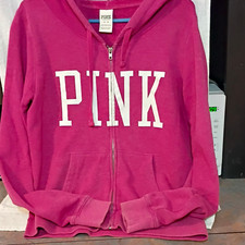 PINK Victoria's Secret Women's Pink Logo Full Zip Hoodie w/ Pockets Size M
