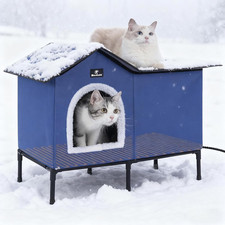 XL Heated Cat House for Outdoor Cats, Winter Warm Pet Shelter, Dark Blue
