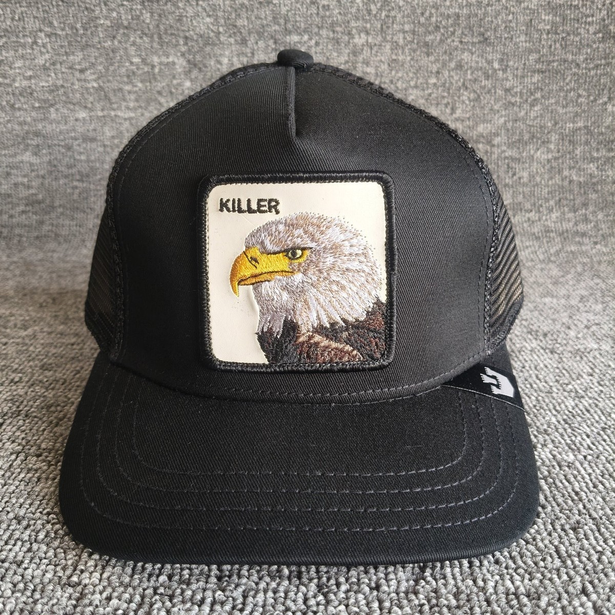 Goorin Bros Black Trucker Hat Eagle Killer Patch Snapback