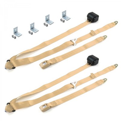  C Truck 1954-1960 Standard 3pt Tan Seat Kit w/Brackets-2 Belts