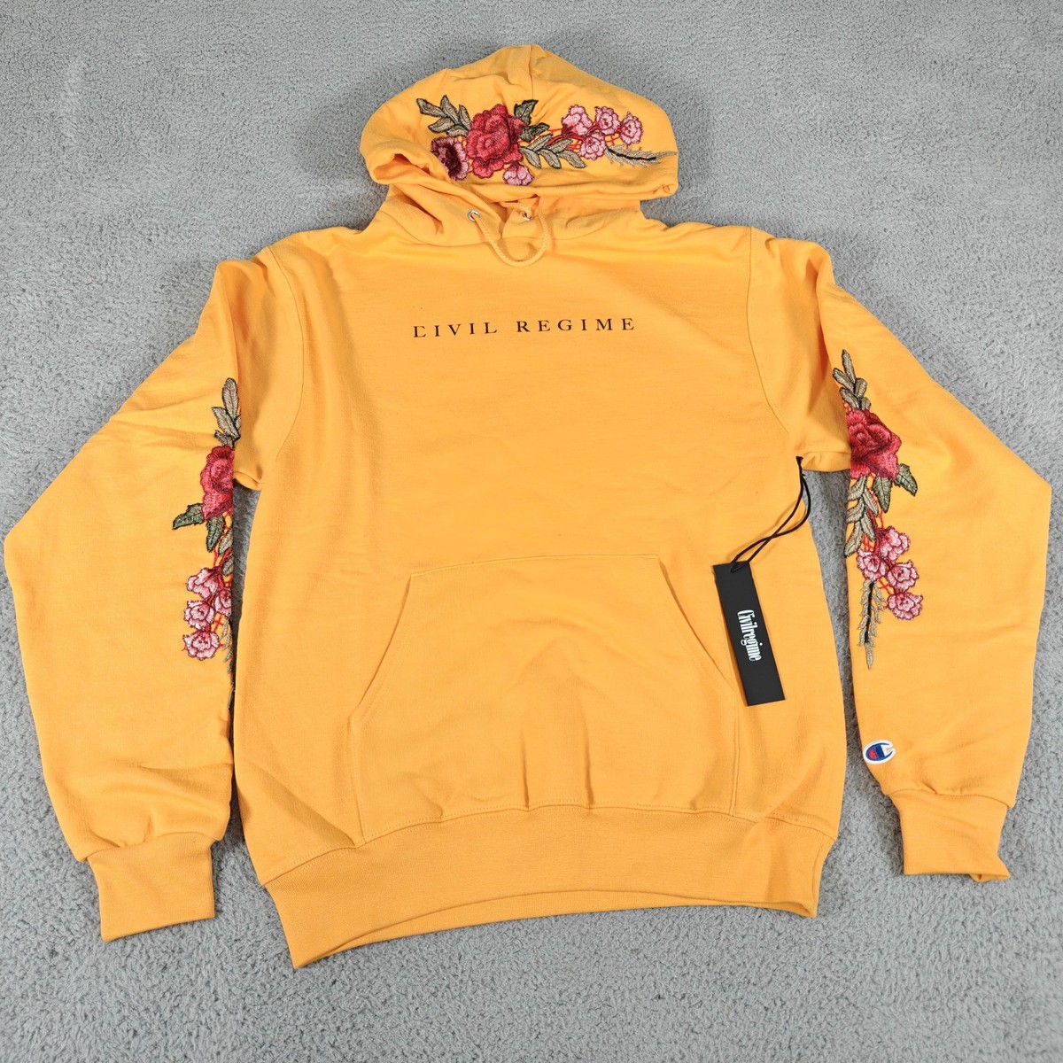 Civil Regime Hoodie Mens Small Champion Red Rose Embroidered