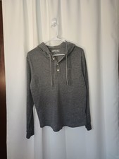 American Eagle Mens Waffle Knit Thermal Henley Hoodie Shirt Small Gray Preppy