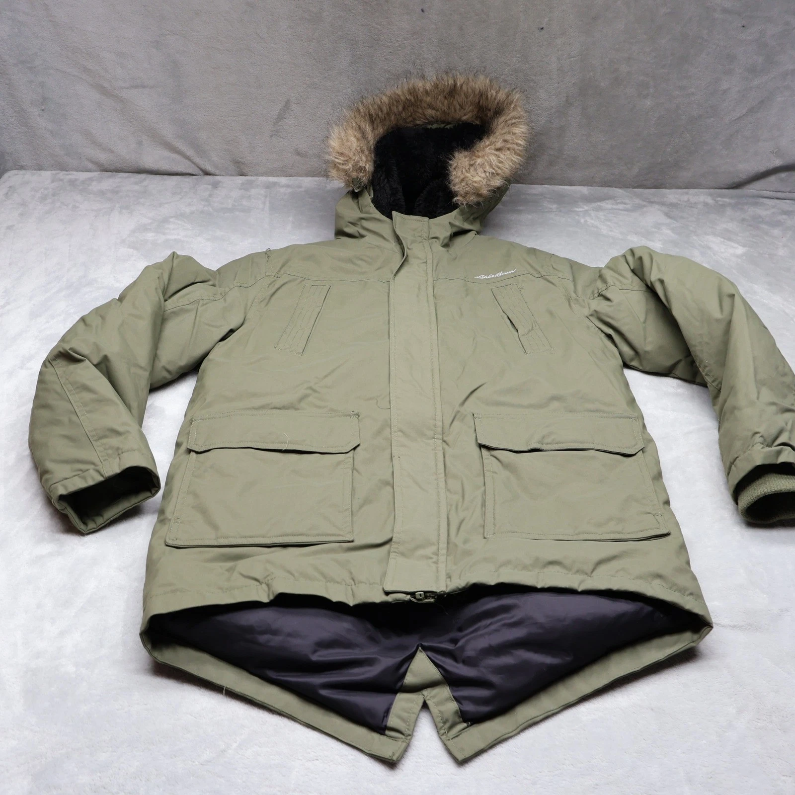 Eddie Bauer Down Jacket Kids Large 14/16 Green Insulated Winter Outdoor Parka