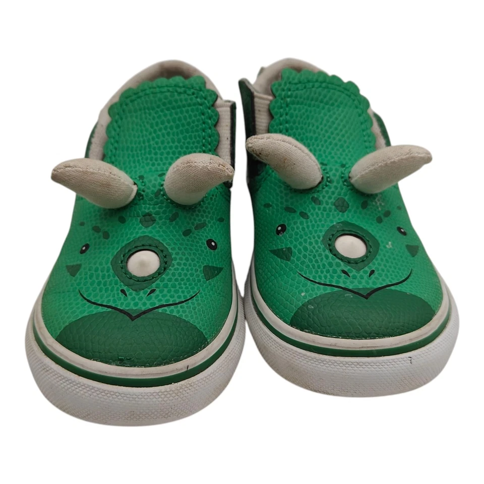 Vans поскользнуться на кроссовки ребенка ясельного возраста зеленый динозавр трицератопс обувь Kidcore размер 9 - Изображение 3 из 4