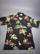Koko Island Vintage Hawaiian Button Up Tropical Shirt Hot Rod Cars  Hibiscus XL