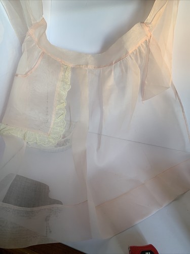 Vtg 50s Sheer Pink Maid Apron  Costume Fantasy Prop Hostess Half Apron SIZE L XL - Picture 13 of 15