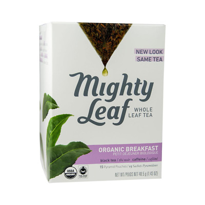 Whole Leaf Organic Breakfast Tea, 15 Tea Bags Individual Pyramid-Style Tea Sache