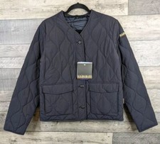 Napapijri A-weather Quilted Jacket Womens Size Medium Black Button Up Pockets
