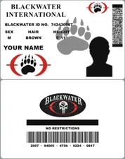BLACKWATER INTERN'L or TRIPLE CANOPY ID cards Custom Made with Your Photo