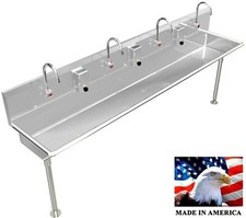 HAND SINK 4 USERS MULTI STATION 96" WASH UP ELECT FAUCET HANDS FREE MADE IN USA