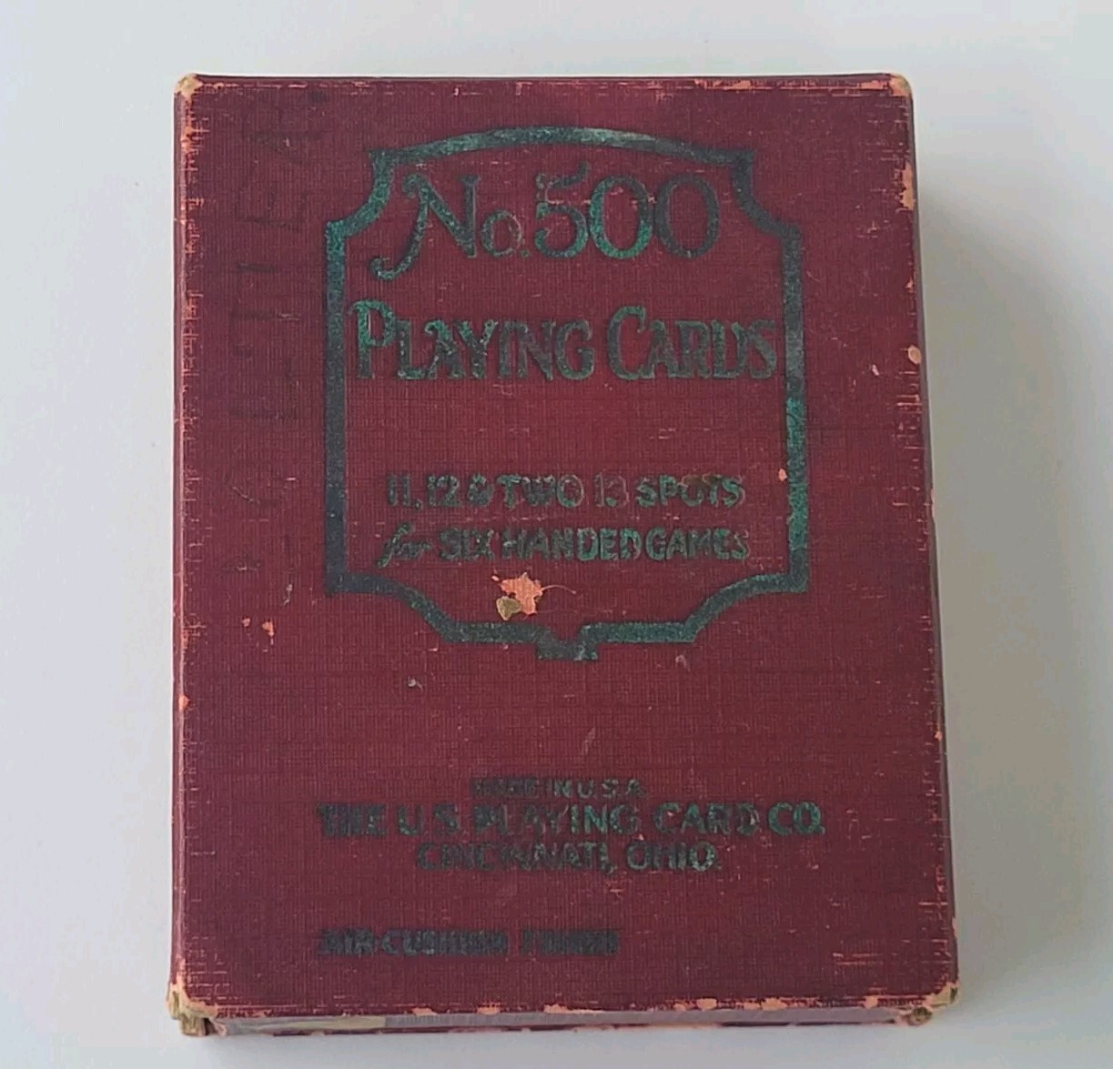 EST 1920s No. 500 PLAYING CARDS SIX HANDED GAMES MAROON CASE-image