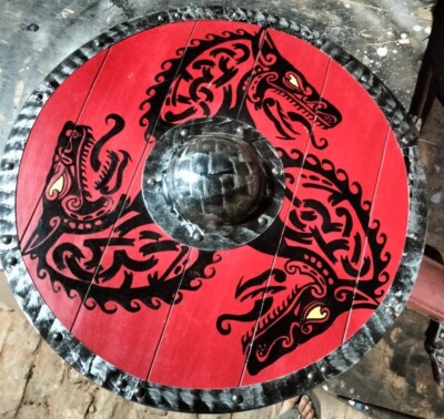 Medieval Wooden Shield Armor 24'' Viking Fenrir Wolf Round Shield Warrior Shield