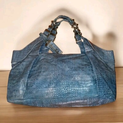 NEW YORK Chocolate Purse HOBO bag XL TEAL Faux GATOR Skin 18''l 10''h9''w