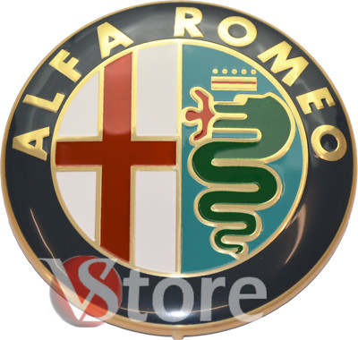 Badges/emblèmes Alfa Romeo Noir Miroir 74 Mm - Compatibles Avec 147, 156, 159, Brera, Mito, Etc. - Lot De 2 Pièces