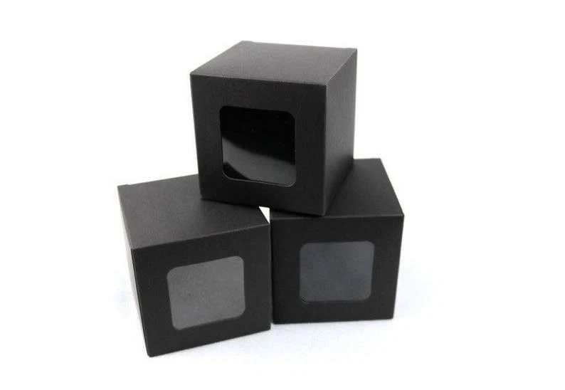 Caja de embalaje de papel negra con ventana transparente 100 unidades Cupcake Macarrón Vela Regalo Caja de regalos Foto 4 de 4