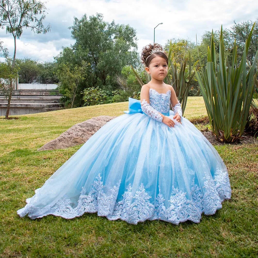 Elegant Formal Party Gown For Girls Sunny Fashion Girls Lace Communion Dress  - Long Sleeve Flower Girl Dress Size 7-14 Boho Flower Girl Dresses