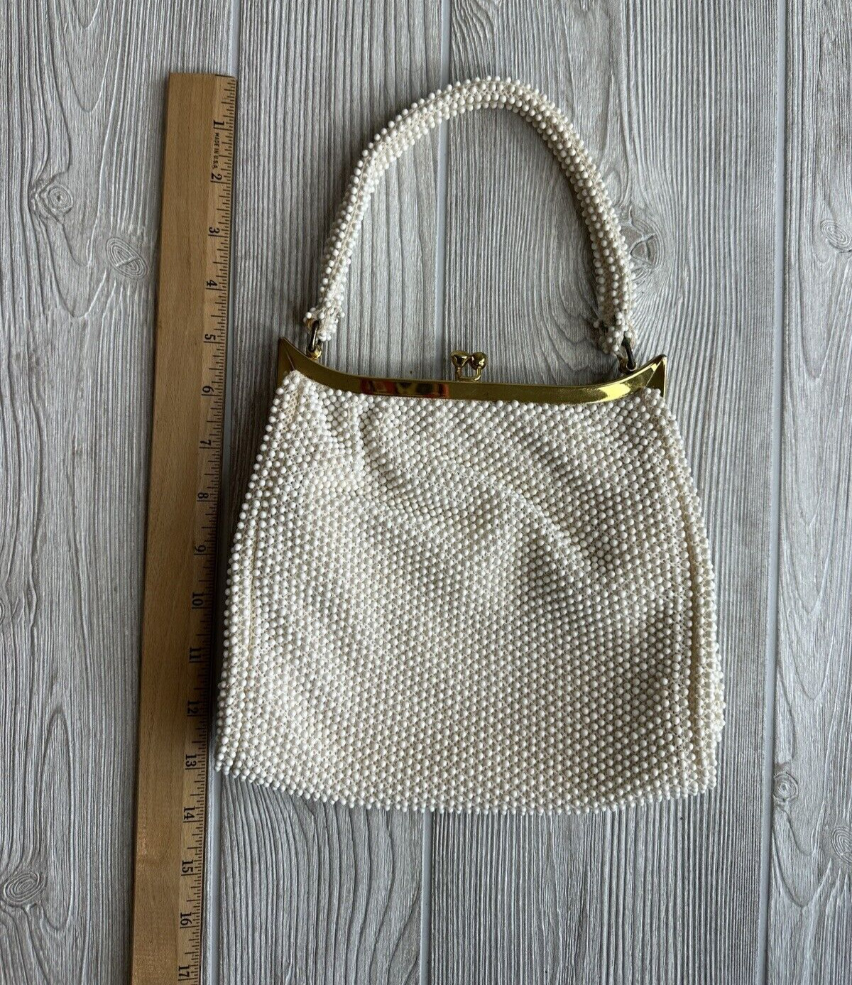 1960s MCM Lumured Corde-Bead White Beaded Handbag… - image 21