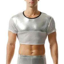 Men's Mesh Short Sleeve T-Shirts Crop Tops Casual Sport Fitness Gym Undershirts