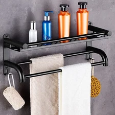 2 Tier Wall Mounted Towel Shampoo Rack Bathroom Storage Shelf Stainless Steel