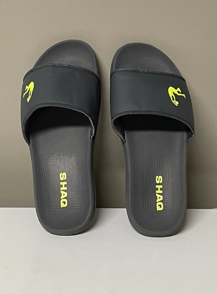 Shaq Sandals Size 6.5 Gray Lime Green Slide Shoes Mens Shower Shoes