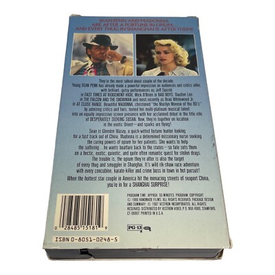 Shanghai Surprise VHS Sean Penn, Madonna Video Tape Videotape