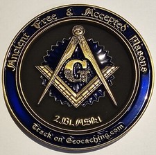 Masonic Master Mason Antique Gold GeoCoin - Trackable Un-Activated