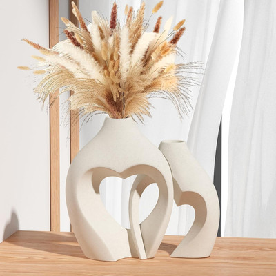 ''Set of 2 Heart Shaped White Ceramic Vases   Nordic Minimalist Home & Table Deco