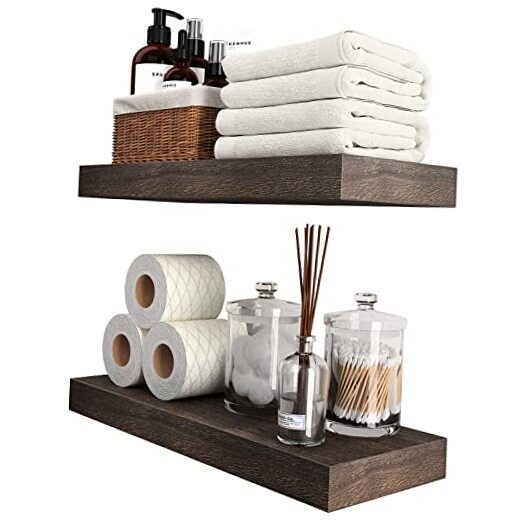 Floating Shelves Rustic Wood Shelf Set of 2 Wide Wooden 16 inch Dark Brown