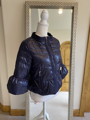 Elisabetta Franchi New Cropped Navy Blue Down Coat XS, IT 38, US 2 $550