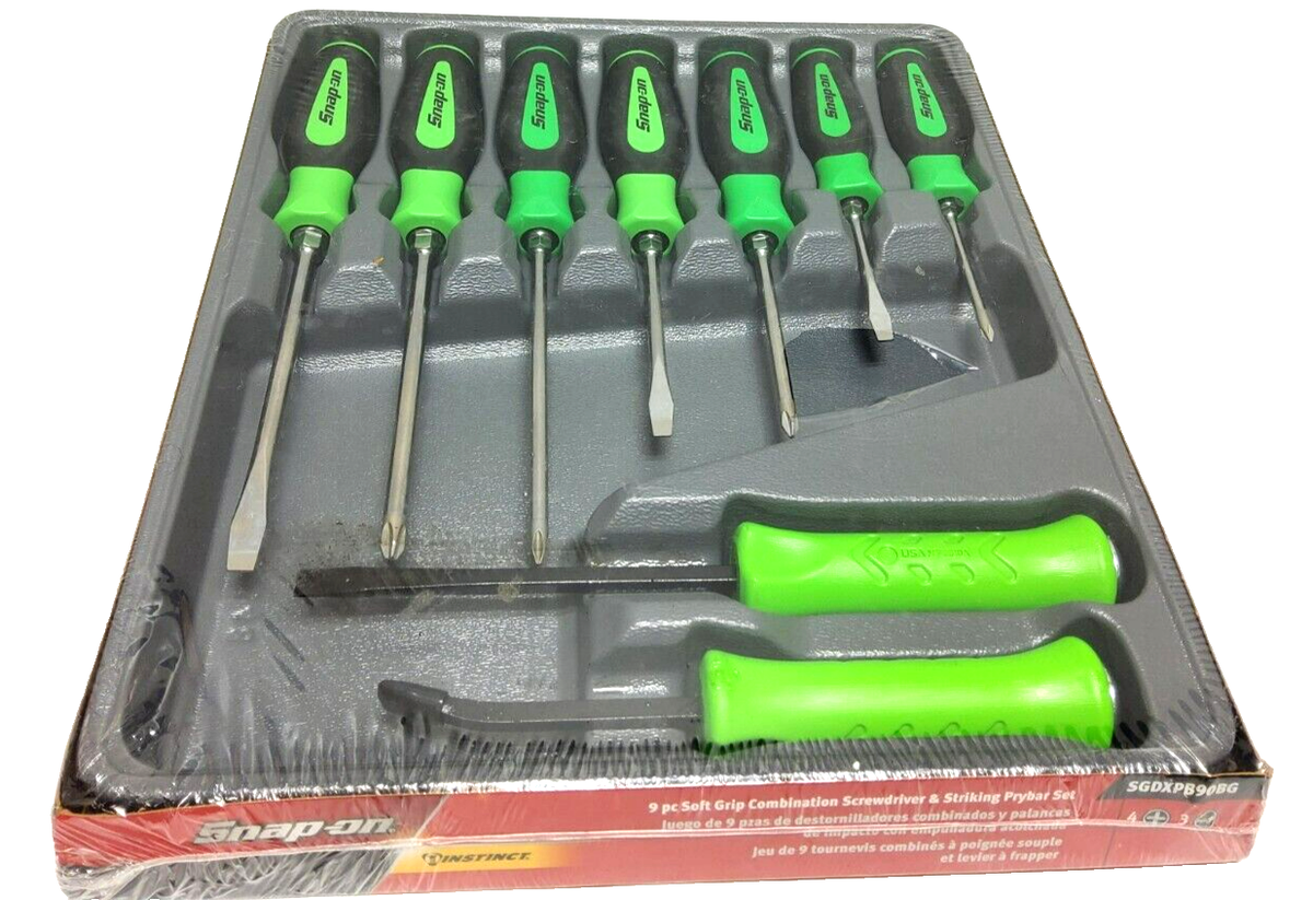 Snap-on 包丁セット 9点 Snap-on 9pc Green Screwdriver Striking Prybar & Chisel Set