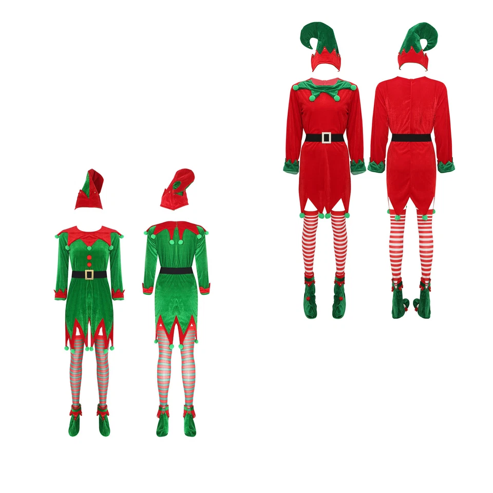 Women Costume Elf Role Play Outfits Christmas Elf Ears Bells Dress Cosplay Party - Image 2 of 4