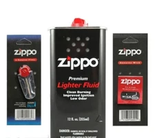 Zippo Lighter 12oz Can Fuel Fluid and Flint & Wick Value Pack Combo Set NEW