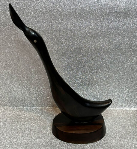 Vintage Hand Carved Wood Mahogany? Duck 10.5” Home Decor Statue - 第 1/16 張圖片
