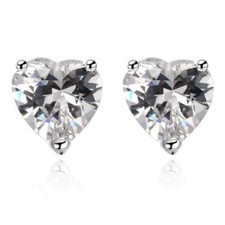 Heart Shaped Cubic Zirconia 3 Prong Platinum Plated Stud Earrings