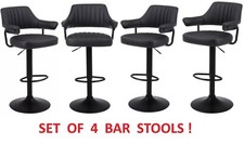 4 X PLUSH BLACK BAR STOOLS, GAS LIFT, BREAKFAST KITCHEN BAR PADDED ARMS & BACK