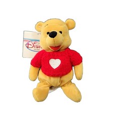 The Disney Store Mini Bean Bag Pooh w/ red sweater heart 8" NWT Vintage