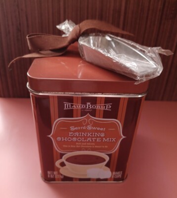 Cocoa Tin With Scoop *Maud Borup Drinking Chocolate 5.5'' x 4'' Empty Hinged Tin  