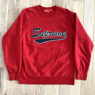 Supreme Brush Script Crewneck Sweatshirt Size Large Red Navy Made in Canada