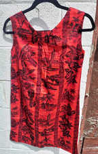 Vintage 1960's Hawaiiana Mode Honolulu Red Hawaii Printed Smock Dress Size S/M