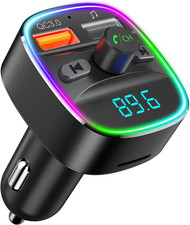 Bluetooth FM Transmitter for Car, QC3.0, 7 Colors LED, Hands-Free Kit