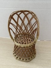 Vintage Wicker Peacock Fan Back Rattan Chair Boho 1970s Plant Stand 8.5” Doll