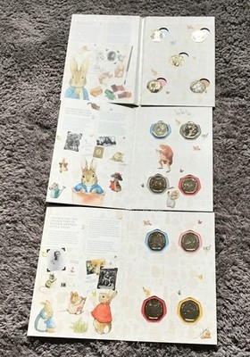 Beatrix Potter BUNC coin sets 2016/17/18 Royal Mint Folders Golden toning Superb
