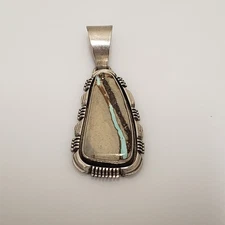 Navajo Signed L Yazzie Sterling Silver Royston Ribbon Turquoise Pendant
