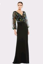 Mac Duggal 79379 Embroidered Illusion Puff Sleeve Column Gown Size 4 Floral