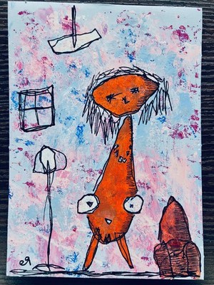e9Art 5x7 the more you care the more it hurts outsider art brut naive primitive