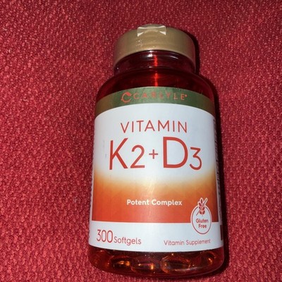 Vitamin K2 D3 Supplement | 300 Softgels | 200mcg K2 MK7 & 250mcg D3 | by Carlyle