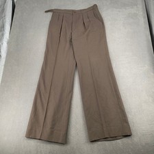 Vintage Brown Wool Pleated Wide Leg Trousers Side Cinch High Waist Pants 32x26