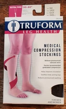 New Truform #0845 Large Black 30-40 Compression Below Knee Open Toe Stockings