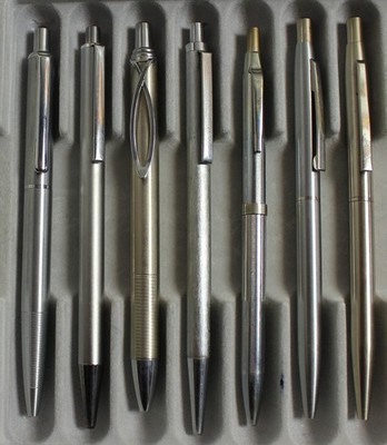 7 Stück Metall-Kugelschreiber,silber,Schreibgeräte, Kuli,Kulli(N41)