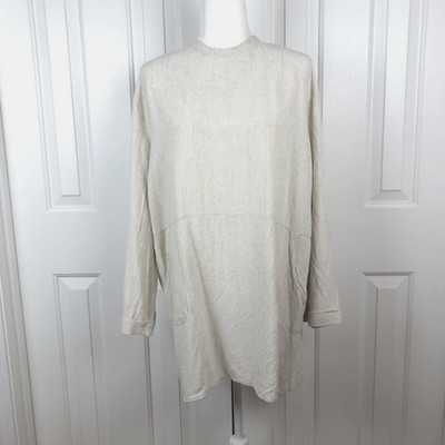 FARES Womens Linen Tunic Top Dress Medium Beige Pockets Lagenlook Boho Minimal